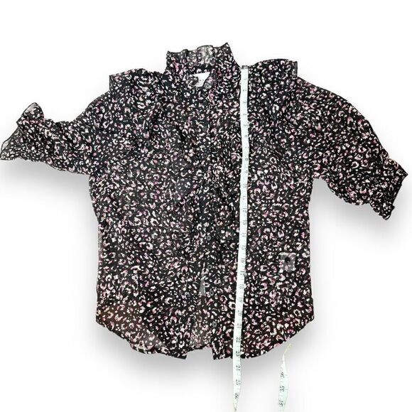 Rochelle Behrens THE SHIRT Black Pink Pattern Ruffle Short Blouse Top Women’s S - Picture 8 of 8